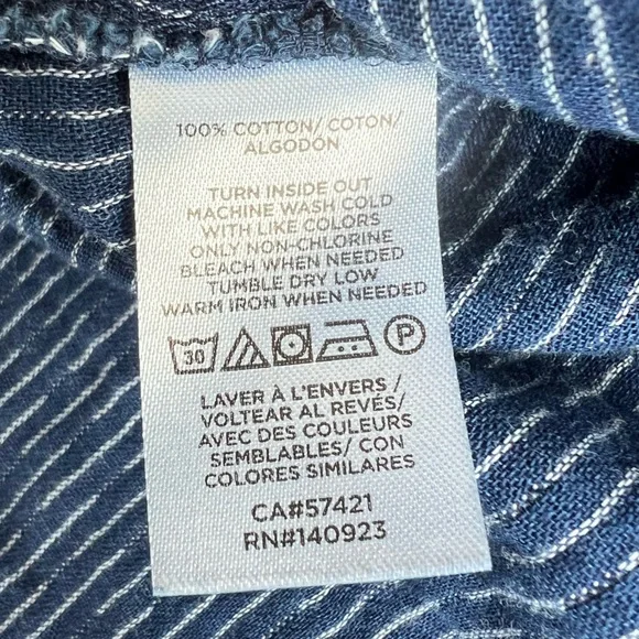 LOFT Dobby Ruffle Prairie Feminine Navy Long Sleeve Buttoned Cotton Blouse Top - Picture 9 of 10